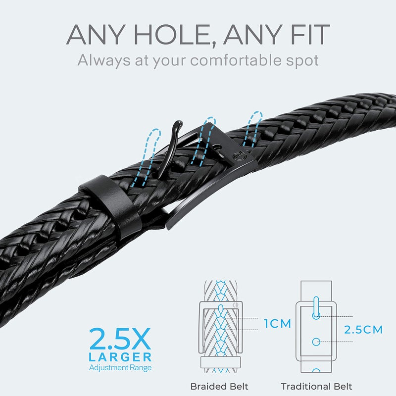CHAOREN Leather Braided Belts for Men - 1 1/8" Mens Casual Woven Leather Belt for Dress Pant - Image 3